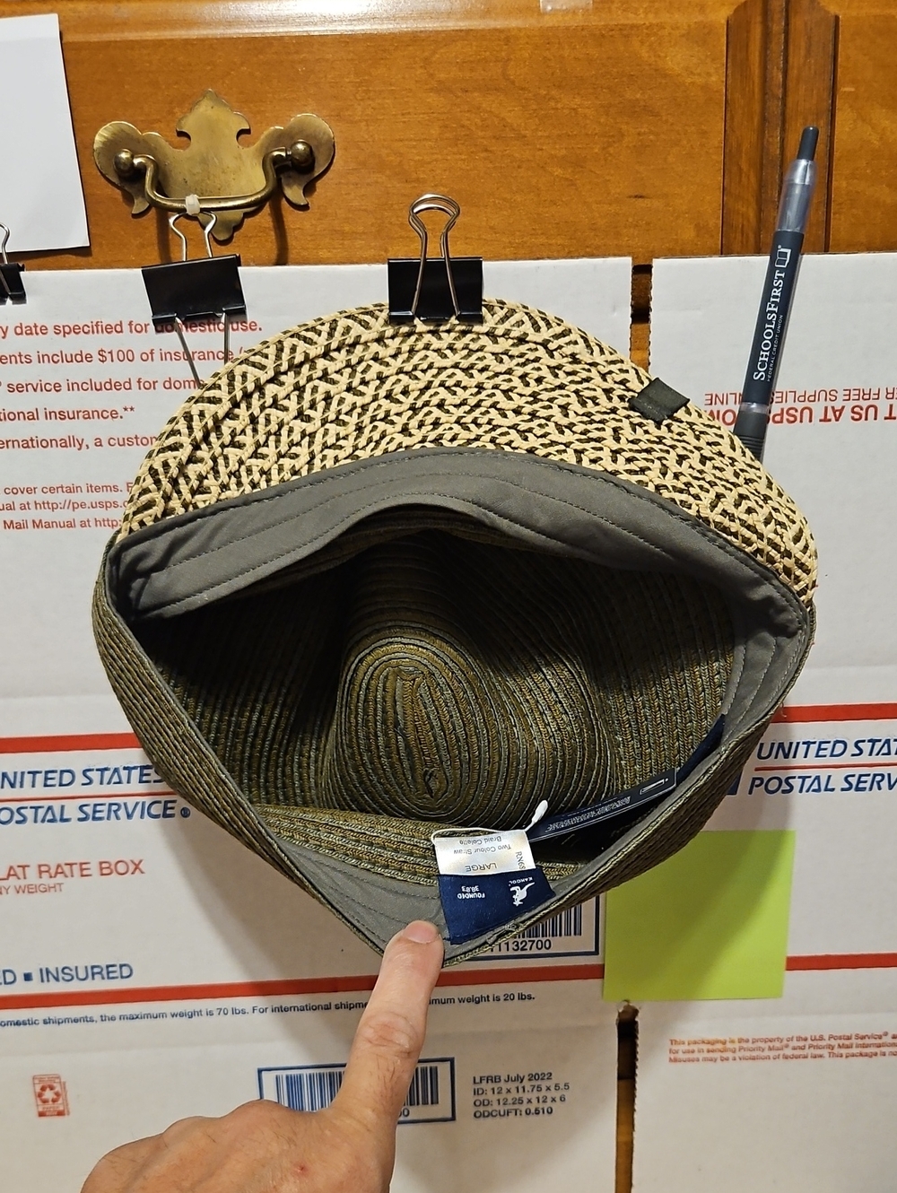 Kangol Two-Tone Woven Straw Bucket Hat - Natural and Olive-Size Large